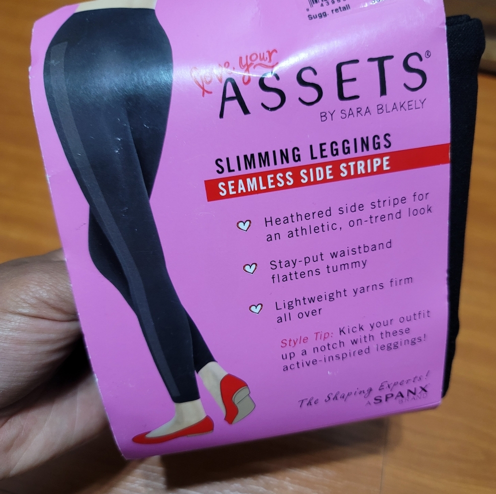 Spanx Assets By Sara Blakely Black Side Stripe High Waisted Leggings
